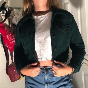 green cropped corduroy jacket
